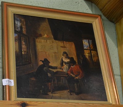 Lot 1175 - Dutch School (19th century) figures playing a board game in an interior, oil on canvas laid on...