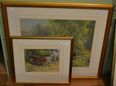 Lot 1187 - D.J. Robertson, (English School), horse in a landscape and cattle in a landscape, two watercolours