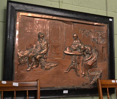 Lot 1197 - Late 19th/early 20th century copper plaque depicting an interior scene