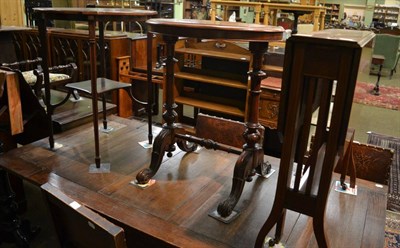 Lot 1215 - A mahogany inlaid Sutherland table, Victorian mahogany oval top occasional table and an...