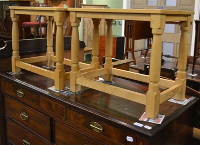 Lot 1232 - A pair of modern Yorkshire School beech rectangular coffee tables, on four turned legs, joined...