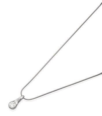 Lot 280 - An 18 Carat White Gold Diamond Pendant on Chain, a drop pendant inset with a round brilliant...
