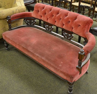 Lot 1273 - A Victorian mahogany framed open sofa with red velvet upholstery