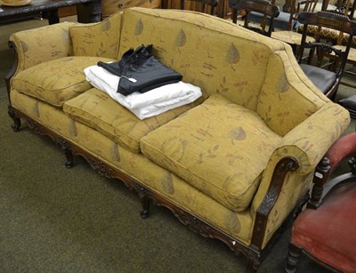 Lot 1274 - Victorian carved mahogany sofa (later re-covered)