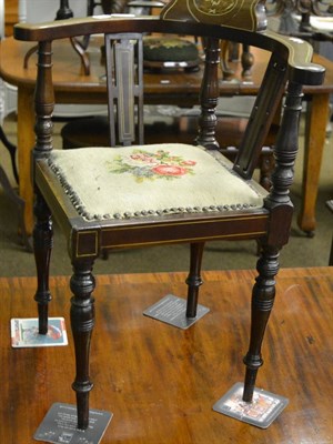 Lot 1294 - A child's corner chair with decorative inlay and woolwork seat