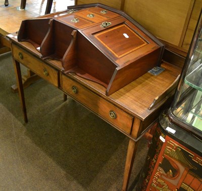 Lot 1310 - A Victorian mahogany washstand with two drawers and a walnut inlaid wall mounted cabinet