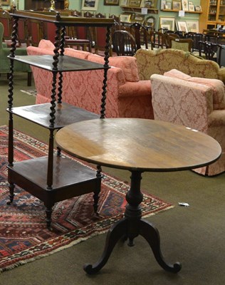 Lot 1325 - Victorian oak tripod table with circular top and a Victorian mahogany four tier whatnot with turned