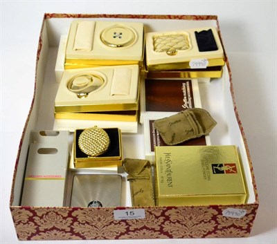 Lot 15 - Modern Estee Lauder Precious Button, Quilted, Spiral Metal Compacts, another smaller example Golden