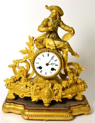 Lot 19 - A gilt metal striking mantel clock (a.f.), a cased timepiece, two silver pocket watches and a...