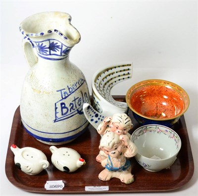 Lot 28 - A collection of ceramics including a small Wedgwood lustre bowl, bird design, also a Newhall...