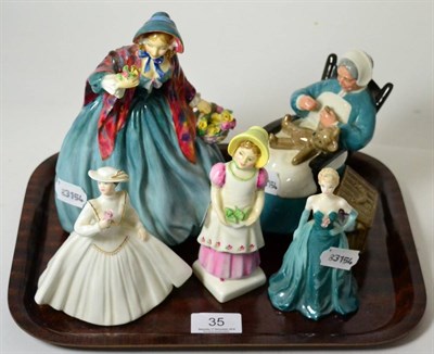 Lot 35 - A Royal Doulton Nanny HN 2221; Lady Charmian HN1948 and three others (5)