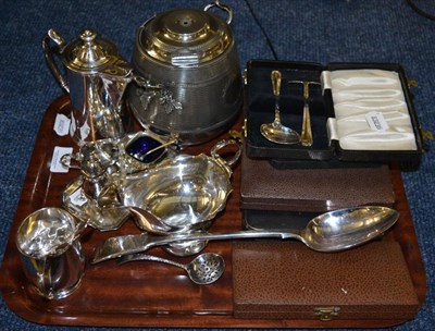 Lot 43 - Miscellaneous silver and silver plated wares including George III style sauce boat, Christofle...