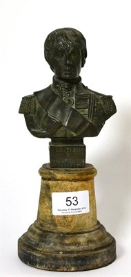 Lot 53 - Spelter bust of Nelson on ebonised and turned wood pedestal (pedestal a.f.)