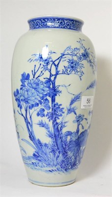 Lot 56 - Japanese blue and white porcelain baluster vase, painted with plants and flowers