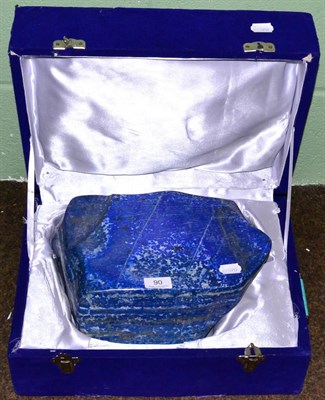 Lot 90 - Polished lapis lazuli, Afghanistan, 30cm by 24cm by 15cm, 22.65kg, in fitted case