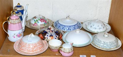 Lot 99 - Seven 19th century muffin dishes including Bloor Derby, Royal Worcester etc, two blue coffee...