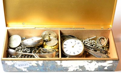 Lot 110 - A collection of assorted pocket and fob watches, silver spoons, chains, coins etc