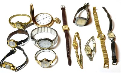 Lot 113 - A gold plated full hunter pocket watch, a 9ct gold lady's Rotary wristwatch and other wristwatches