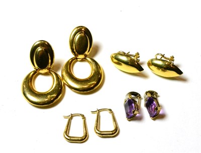 Lot 121 - Four pairs of various earrings including 9ct gold examples (4)