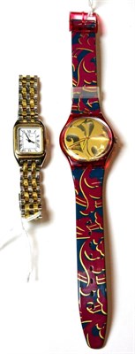 Lot 123 - A lady's bi-metal wristwatch signed Ted Lapdus and a Swatch wristwatch