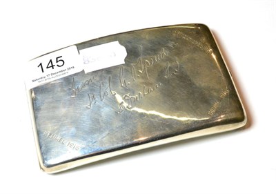 Lot 145 - Silver cigarette case with military associations, Birmingham hallmark