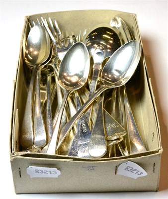 Lot 146 - A collection of 18th/19th silver flatware and spoons, various dates, makers and patterns (qty)