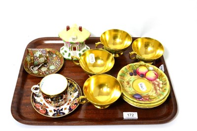 Lot 172 - Collection of cabinet cups and saucers, Coalport china cottage etc (on two trays)