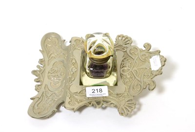 Lot 218 - White metal inkstand with glass inkwell