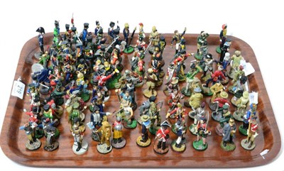 Lot 219 - A collection of approximately ninety nine Diecast military figures with two glazed display cases