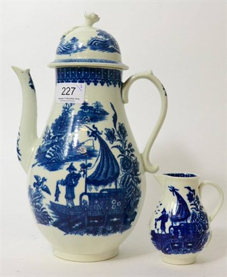 Lot 227 - An 18th century Worcester fisherman and cormorant coffee pot and a sparrow beak cream jug (2)