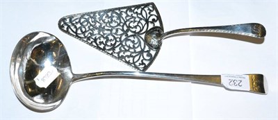 Lot 232 - A George III silver ladle, London 1801, Old English pattern; with a 19th century silver pierced...