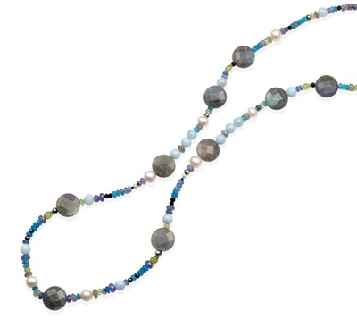 Lot 324 - A Multi-Gemstone Bead Necklace, faceted labradorite disk beads spaced by faceted and smooth...
