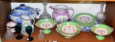 Lot 252 - A collection of 19th century ceramics and glassware including a large Sunderland lustre jug, desert