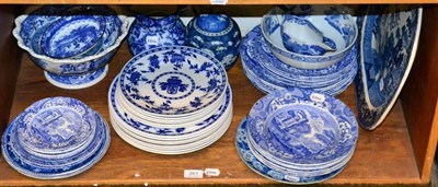 Lot 261 - A quantity of blue and white ceramics, meat plate, plates, Spode part dinner service, etc