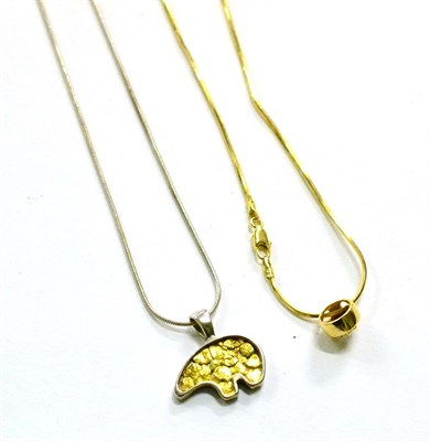 Lot 281 - Two 9ct gold necklaces, one with a gold pendant, the other with a diamond pendant