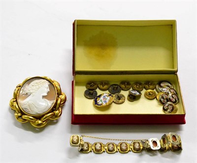 Lot 291 - A large Victorian cameo brooch, together with a cameo bracelet, and a collection of enamelled...