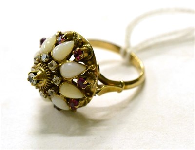 Lot 320 - A white stone, opal and garnet cluster ring