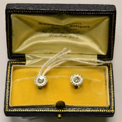 Lot 322 - A cased pair of diamond and mother-of-pearl dress studs, stamped '18ct', total estimated...