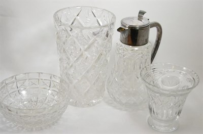 Lot 339 - A large Stuart cut glass vase, another vase with flower holder, a bowl, and an iced water jug...