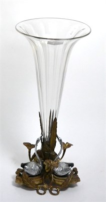 Lot 344 - A glass epergne, the base mounted with swans