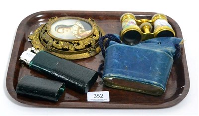 Lot 352 - A pair of early 20th century French gilt metal and enamel opera glasses, leather case, early...