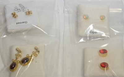 Lot 359 - Four pairs of stone set earrings