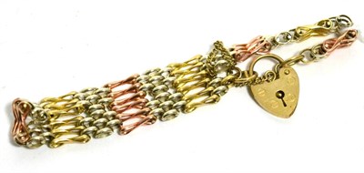 Lot 375 - A 9ct three colour gold bracelet with padlock clasp