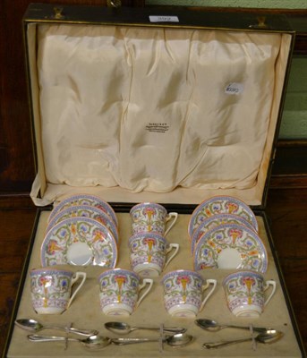 Lot 392 - A Royal Worcester Elegant pattern coffee set no 981 and six silver spoons (cased)