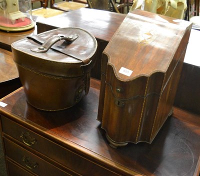 Lot 400 - A George III mahogany serpentine knife box with inlaid urn panel, empty interior; together with...