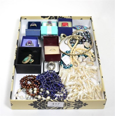 Lot 417 - Various gem set rings, pearl necklaces and other necklaces