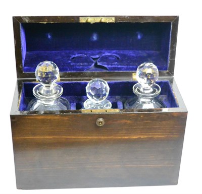 Lot 423 - A Victorian coromandel three bottle decanter box, with Bramah lock