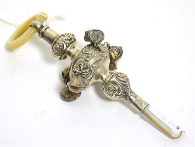 Lot 427 - Silver and mother-of-pearl teether/rattle