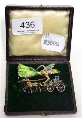 Lot 436 - A 19th century paste and enamel brooch in the from of a horse and cart in a fitted case,...