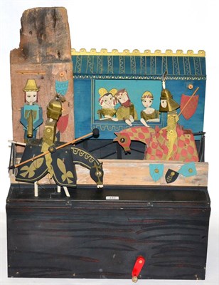 Lot 440 - Vicki Wood and Tim Wood, a wooden automaton, Camelot scene with King Arthur and Sir Lancelot...